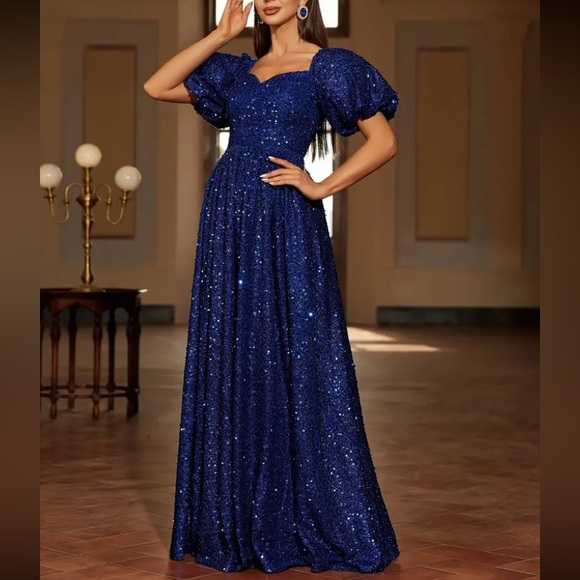 Luxe puff sleeve party formal evening gown dress - Picture 2 of 6